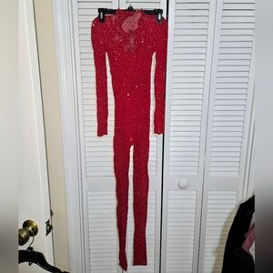 Edge Women's 0/S Red Rhinestone Body Stocking NEW